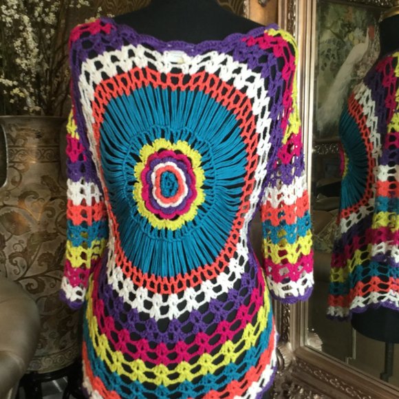 Sioni teal sunbrust print crochet top - Picture 2 of 7